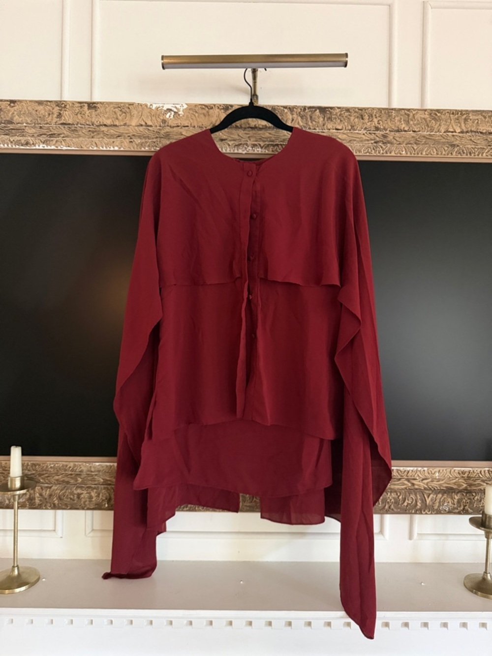 Women's Burgundy Cape-style Button-Front Top
